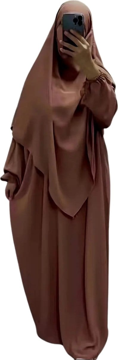 Bovista Islamitische Kleding - Djellaba Dames - Moslim Kleding - Arabisch Dames Kaftan - Alhamdulillah - Koffie