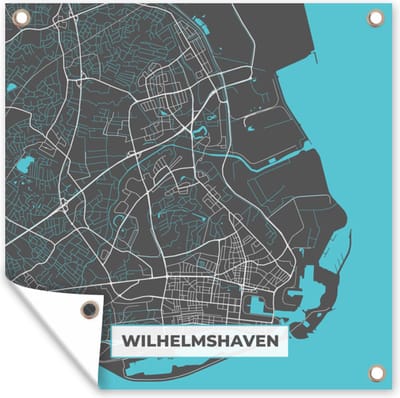 Tuin poster Blauw – Duitsland – Plattegrond – Stadskaart – Kaart – Wilhelmshaven - 200x200 cm - Tuindoek