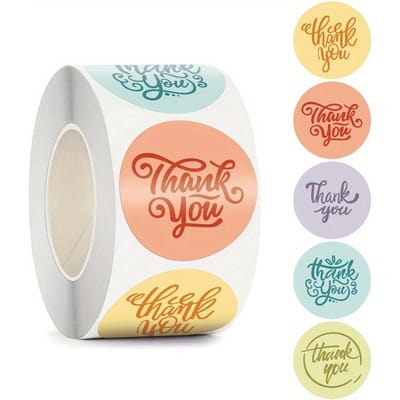 500 autocollants ronds en papier finition brillante, à usage unique, étiquettes 'Merci' pour enveloppes, anniversaire, décoration de cadeau de fête de Noël 1inch/2.5cm white