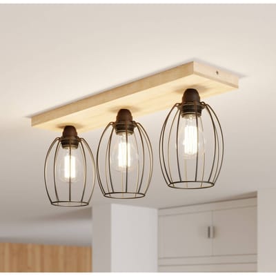 BRITOP Plafondlamp Beevly, hout en metaal, 3-lamps