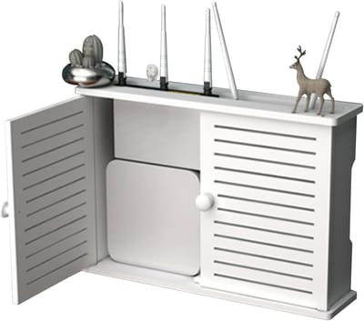 Opbergdoos, Wandgemonteerde WiFi-routerplank, wit, 38 cm (B) x 26 cm (H) x 9 cm (D), Modern, Hedendaags, Badkamer