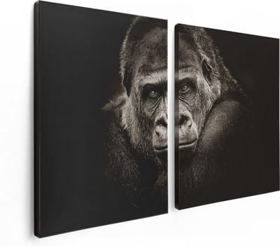 Artaza Canvas Schilderij Tweeluik Gorilla - Zwart Wit - 120x80 - Foto Op Canvas - Canvas Print