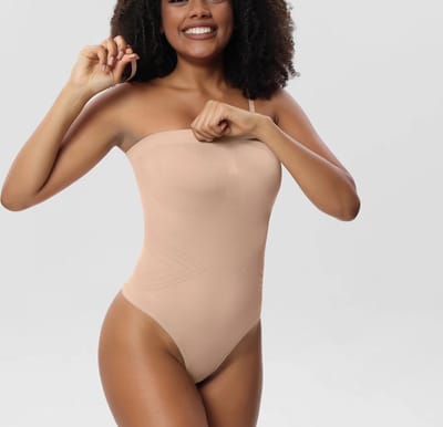 Wow Peach - New Shapewear Bodysuit Slip - Open Kruis - Shaper - Fit - Comfort - Elastisch - Strapless - Afneembare Schouderbandjes - Nude - Medium