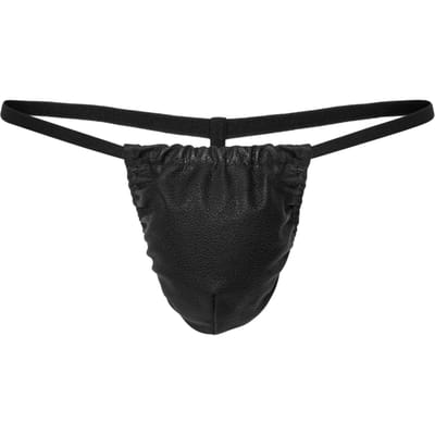 Rimba - Lederen Heren String Met Penis Pouch - Zwart
