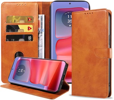 Geschikt voor Motorola Edge 50 Pro Telefoonhoesje Kunstleer met Magnetisch lipje en Pasjeshouder Book Case met Klepje - Walletcase with Cardslot - Bruin - Smartphonica geschikt voor Motorola Edge 50 Pro
