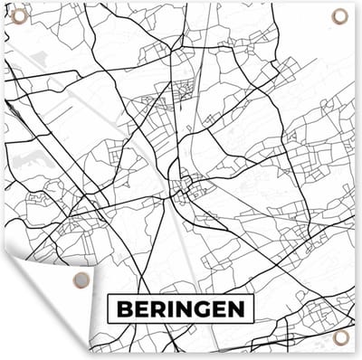 Tuindoek Zwart Wit – België – Plattegrond – Stadskaart – Kaart – Beringen - 100x100 cm