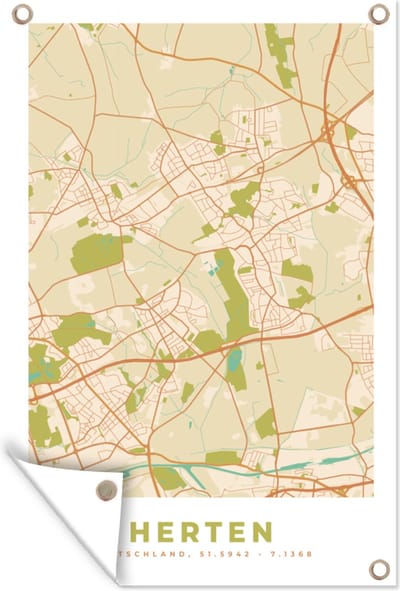 Muurdecoratie Stadskaart - Herten - Kaart - Vintage - Plattegrond - 120x180 cm - Tuinposter - Tuindoek