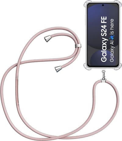 Telefoonkoord + Hoesje Geschikt voor Samsung Galaxy S24 FE - Lengte Verstelbaar - Telefoonketting - Shock Proof Case - Rose