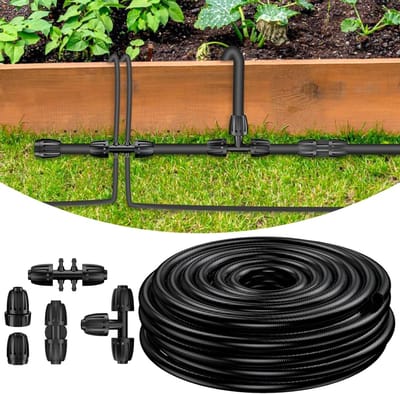Flexibele 15 m Drip Irrigation Hose van PVC met 5 Bevestigingsonderdelen voor Tuinirrigatiesysteem en Efficiënte Waterbesparing
