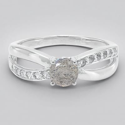 Cavill - Zilveren Ring - 925 Sterling Zilver - Spectroliet 0,38 ct en 12 Witte Topaas 0,143 ct - Modern Elegant Design - Rond Slip - Maat 17