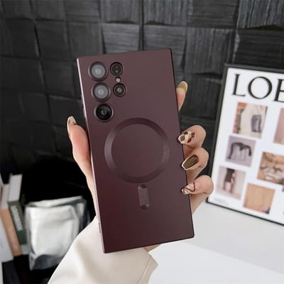 Luxe Mat Magnetisch Hoesje voor Samsung S25 S24 S23 S22 Ultra S21 S20 Plus Capa voor Samsung 20 Ultra Magsafe Telefoonhoes Galaxy S20 FE 2022 donkerrode kleur