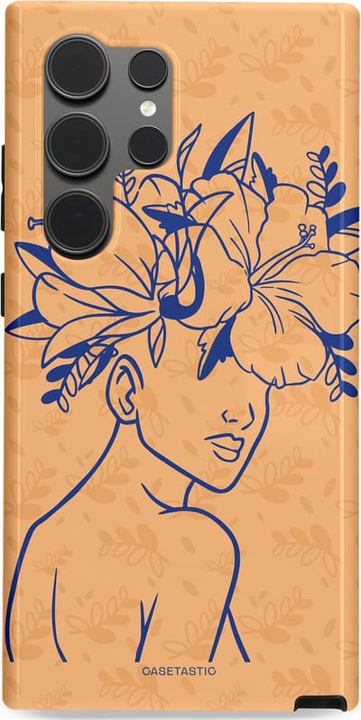 Casetastic hoesje geschikt voor Samsung Galaxy S24 Ultra - Dubbellaagse bescherming - Lijn en Bloesem - Fashion Case - Perzik