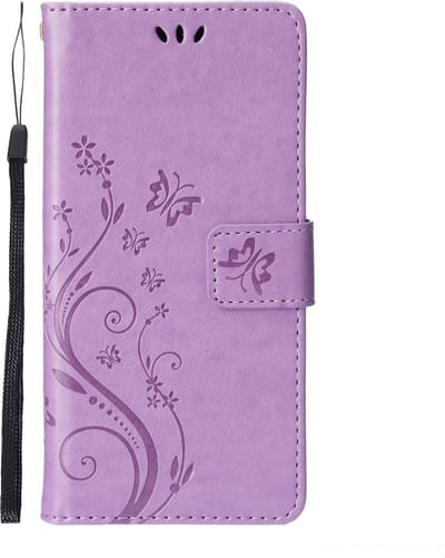 Peachy Wallet Bookcase kunstleer planten en vlinders hoesje geschikt voor iPhone 13 - paars