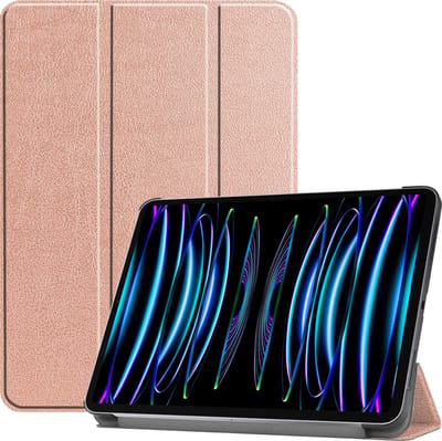 Hoes - Geschikt voor Apple iPad Pro (2022) - 11 inch - 4e generatie - Dun & Stevig - Trifold Bookcase - Hard Cover - Hardcover Book Case - Tablet Hoesje - Rosé goud