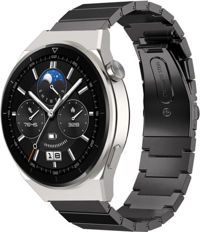 Strap-it Luxe metalen bandje - geschikt voor Huawei Watch GT / GT 2 / GT 3 / GT 3 Pro 46mm / GT 4 46mm / GT 5 & 5 Pro (46mm) / GT 4 46mm / GT 5 & 5 Pro (46mm) / GT 2 Pro / GT Runner / Watch 3 - Pro / Watch 4 (Pro) / Watch Ultimate - zwart