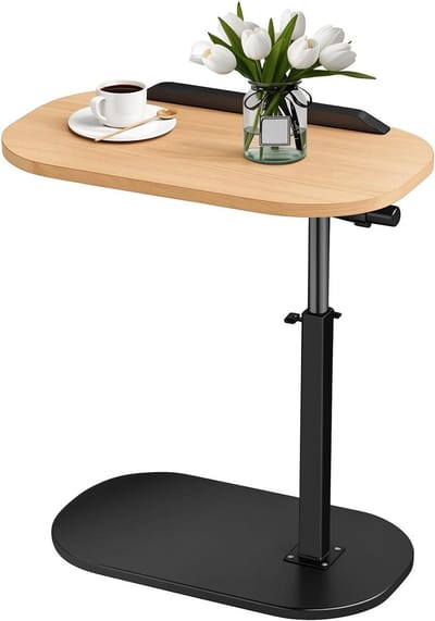 C-Vormige bijzettafel - Sidetable Sofa Tafel - Flexibel Gebruik - In Hoogte Verstelbaar - 45-80 cm Hoogte - Houtkleur