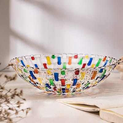 Kleurrijke Handgeschilderde Woven Glazen Kristallen Saladeschaal en Fruitschaal voor Decoratie, Centerpiece voor Thuis, Kantoor en Bruiloften, Perfect voor Snacks en Desserts