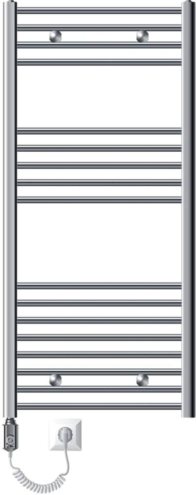 Elektrische badkamerradiator met verwarmingselement 900W 600x1200 mm Chroom gebogen met zijaansluiting LuxeBath