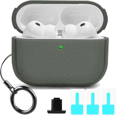 Shockproof Leather Look Hoesje voor Airpods Pro 3 (2025) met Sleutelhanger, Draadloos Opladen en LED Indicator - Grijs, Bescherming en Stijl