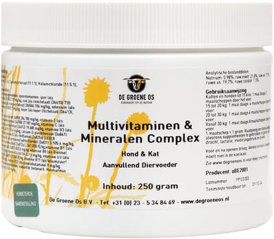 Multivitaminen Poeder Hond Kat - De Groene Os - Spirulina, Mineralen Complex - 250 gram