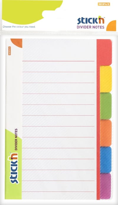 Stick'n Tabbladen - Sticky notes - Gelinieerd - 6 Gekleurde tabs - 60 Bladwijzer tabs