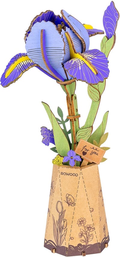 Robotime Purple Iris - Rowood Wooden Bloom Craft Series - TW121 - Bloemen - Bouwpakket - Cadeautip