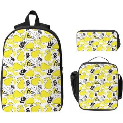 Gele Peer Fris Tropische Stijl Schooltassen Set voor Jongen Meisje Etui's Rugzak Sets met Lunchbox Voor Studenten Daypack