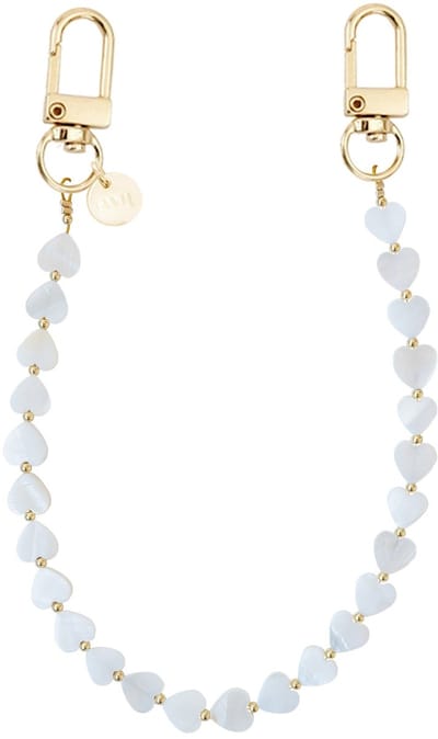 xoxo Wildhearts telefoonkoord - Shell Hearts - Beige - Kort koord - Geschikt voor iPhone - Geschikt voor Samsung - Universeel - Phone Cord - Telefoonketting - Koord voor telefoon - Telefoon hanger - Wit / Beige hartjes met gouden accenten