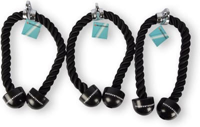 Set van 3 Tricep Ropes voor Krachttraining - 70cm - Zwart - Nylon + Rubber + Metaal - Home Gym Fitnessapparatuur - 200kg Belasting