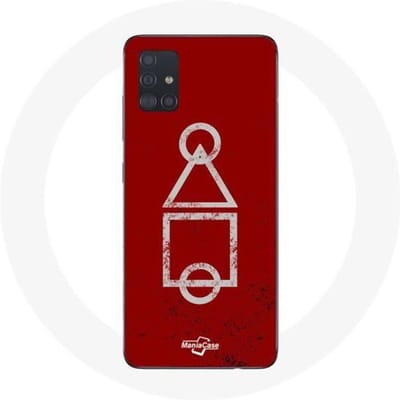 Samsung Galaxy A51 hoesje Squid Game logo symbolen cirkel vierkante driehoek rode achtergrond rood