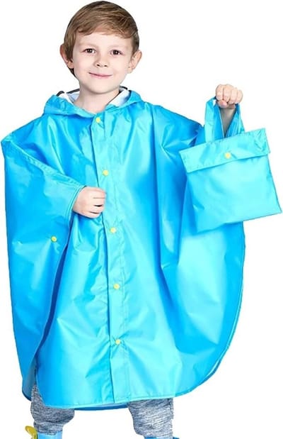 Famanu – Regenponcho voor kinderen, met capuchon, waterdicht, opvouwbaar, geschikt voor lengte 75–155 cm, school en outdoor gebruik