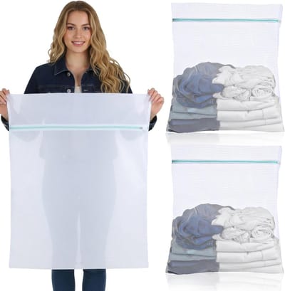 Grote Waszakken van 60 x 80 cm voor Wassen van Kleding, Bedlinnen en Handdoeken - 2 Stuks met Rits