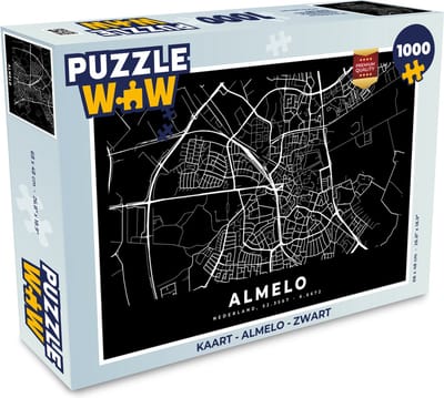 Puzzel Kaart - Almelo - Zwart - Legpuzzel - Puzzel 1000 stukjes volwassenen