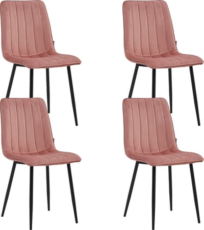 Colenis® - Eline Eetkamerstoel - Set Van 4 - Roze - Fluweel - Comfortabel en Modern Design - Metalen Poten - Voor Eetkamer, Woonkamer, Keuken