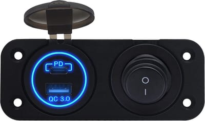 ProRide 12V USB/USB C Stopcontact 2 Poorten - Inbouw - QC3.0 - Tweevoudig inbouw paneel - Blauw