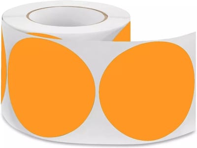 Stickers op rol 35mm rond - 6x Rolx 1000 ronde etiketten per rol (6000 stujs) - mat fluor Oranje labels op rol - Thermal label Stickers Gekleurd