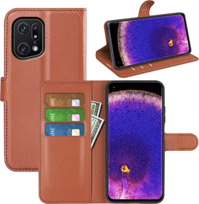 MobyDefend Hoesje - Geschikt voor Oppo Find X5 Pro - Kunstleren Wallet Book Case (Sluiting Voorkant) - Bruin