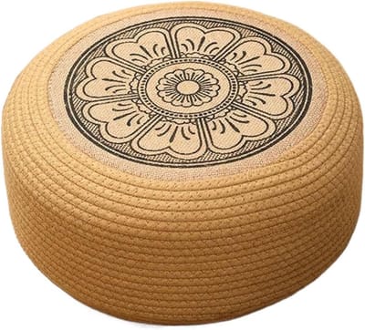 Rotan Poef - Vloerkussen Ottomaan - Ontspanning en Decoratie - Handgeweven Jute Katoen - 40 cm - Meerkleurig