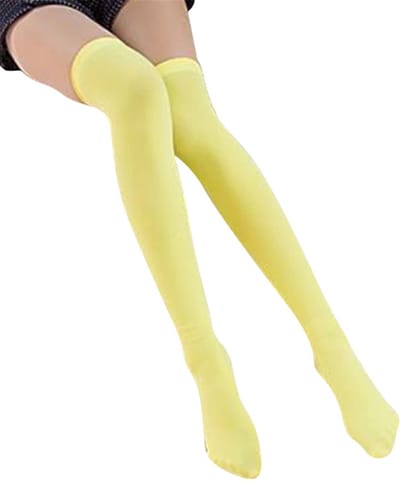 Jumada's - Kniekousen - Hoge sokken - Verkleedkleding - Festival - Fluor - Geel - Maat 41-47 - 54cm lang