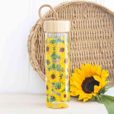 Something Different - Sunflower Print Glass Waterfles - Multicolours