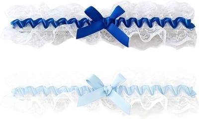 Elegante Blauwe Bruidsbanden, Elastische Kanten Garters met Strik, Perfecte Accessoires voor Huwelijk en Verloving