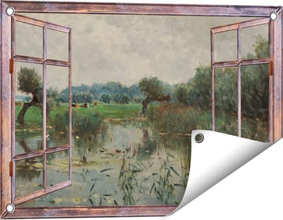 Gards Tuinposter Doorkijk In de Uiterwaarden van de IJssel - Willem Roelofs - 60x40 cm - Tuindoek - Tuindecoratie - Wanddecoratie buiten - Tuinschilderij