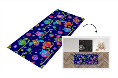Keukenloper - Loper keuken - Patroon - Uil - Takken - 120x50 cm - Keukenloper vinyl