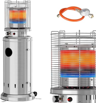 Turold Kachel - Verwarming - Terrasverwarmers - Buitenkachel - Op Gas - 6.5kW Veiligheidsklep en Kantelbeveiliging, Buiten Zilver