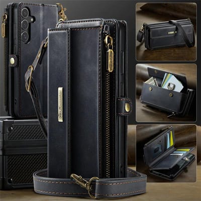 CaseMe Lanyard Lederen Portemonnee met Rits Kaarthouder Telefoonhoesje voor Samsung Galaxy S26 Ultra S25 FE S24 Plus S23 S22 S21 A17 A16 A56 Cover (Samsung S22)