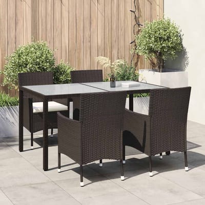 vidaXL - 5-delige - Tuinset - met - kussens - poly - rattan - bruin