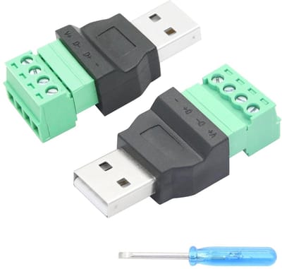 USB 2.0 A-stekker op 4-pins schroefaansluiting, 2 stuks adapter voor opladen en gegevensoverdracht