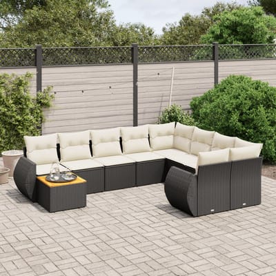 vidaXL - 10-delige - Loungeset - met - kussens - poly - rattan - zwart