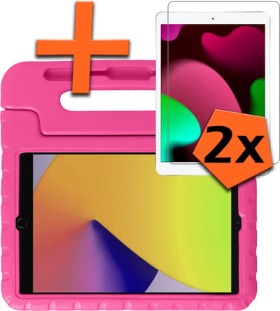 Hoesje - Geschikt voor Apple iPad 7 (2019) - 10.2 inch - 7e Generatie - Met 2x Screenprotector - Kinderhoes Shockproof Bumper - Kidsproof Case - Tablet Hoes - Kinder Hoes Cover - Roze