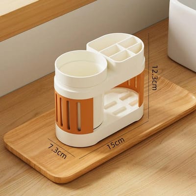 Badkamer Tandenborstel Tandpasta Plank Eenvoudig Geavanceerd Alles-in-één Tandenborstel Mondwaterbeker Badkamer Wasset Bekerhouder beige